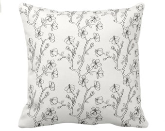 Sakura Throw Pillow or Cover, Black/Off-White 16, 18, 20, 22 or 26" Sq Pillows or Covers, Cherry Blossom Floral/Flowers/Modern Print/Pattern