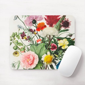 Vintage Botanical Mouse Pad, Round or Rectangle Colorful Floral/Flower Print/Pattern Mousepad, Pink/Red/Green, Roses/Peonies/Daiseys/Violet
