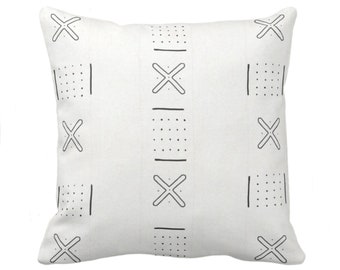 OUTDOOR Mud Cloth Printed Throw Pillow/Cover, X Outline/Dots Off-White/Black 14, 16, 18, 20, 26" Sq Pillows/Covers, Mudcloth/Boho/Tribal