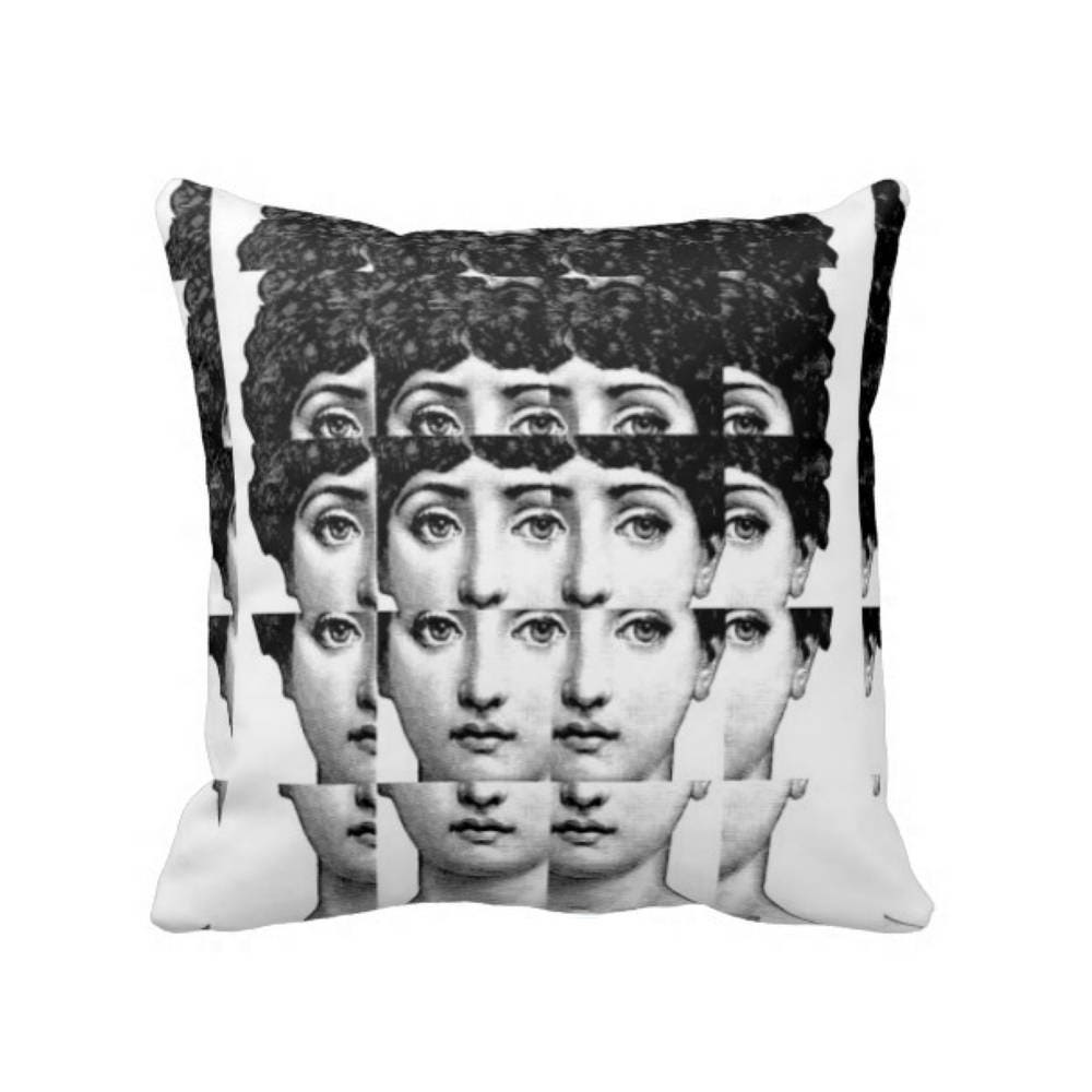 Fornasetti Face Throw Pillow, Modern Geometric Black and White Print 16