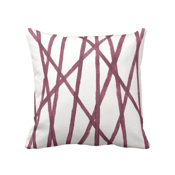 Hand Painted Lines Print Throw Pillow or Cover, Raisin/White 16, 18, 20, 22 or 26" Sq Pillows/Covers, Plum Modern/Abstract/Channels/Stripes