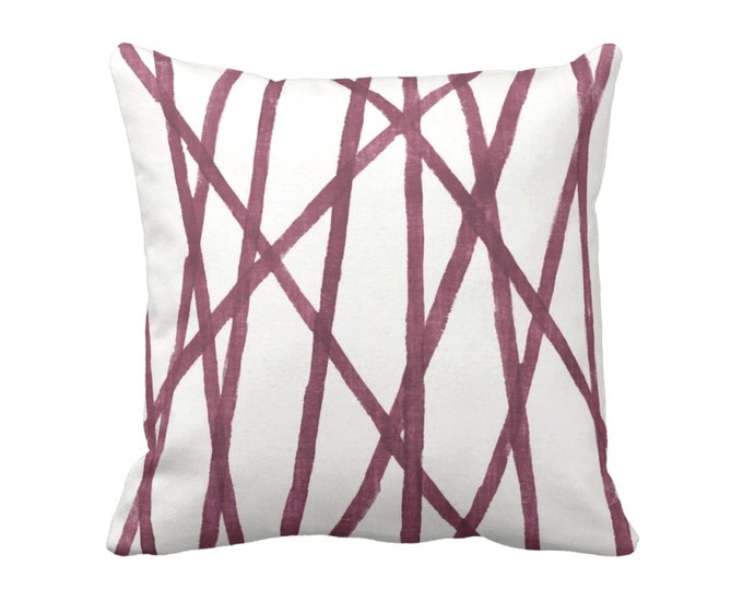 Hand Painted Lines Print Throw Pillow or Cover, Raisin/White 16, 18, 20, 22 or 26" Sq Pillows/Covers, Plum Modern/Abstract/Channels/Stripes