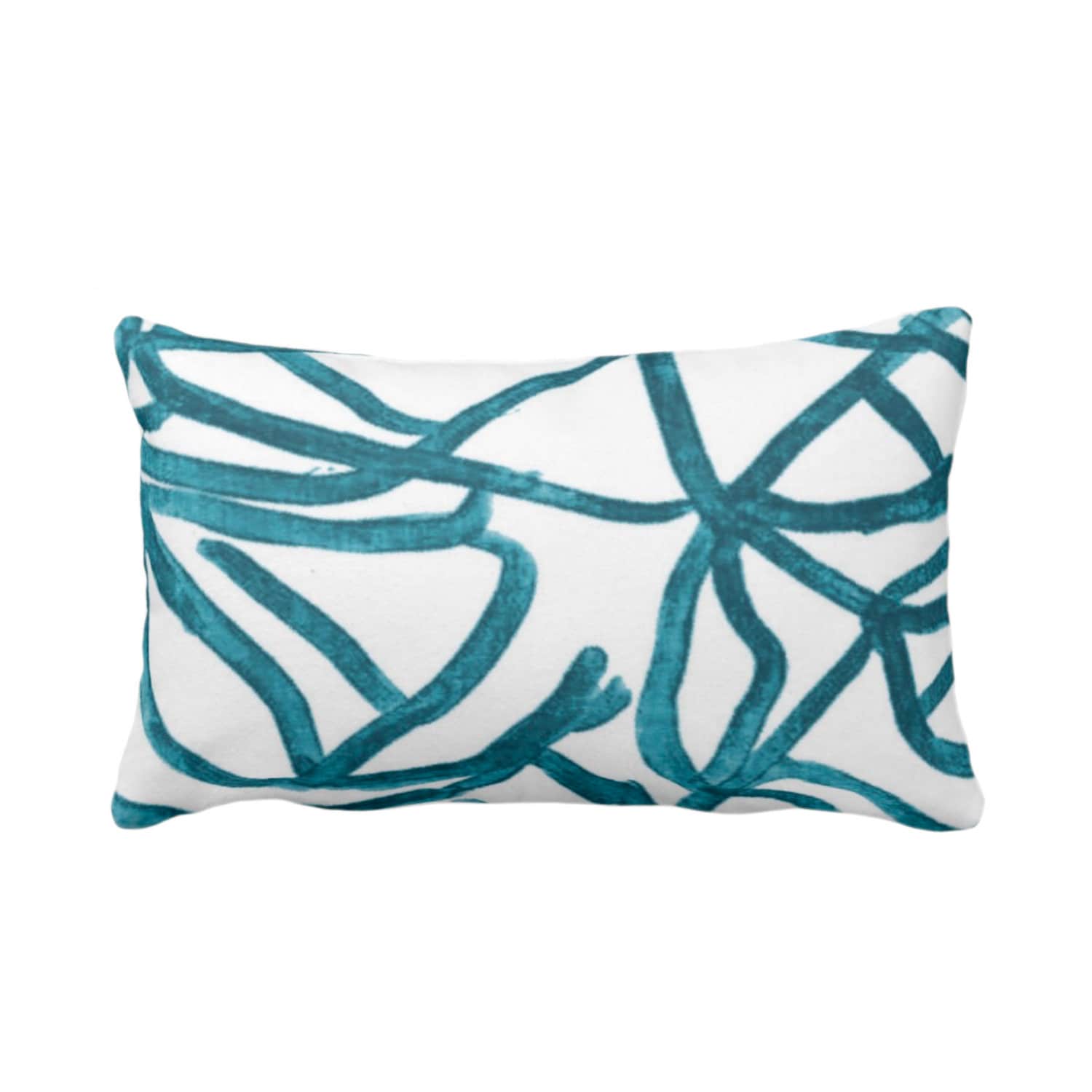 Abstract Print Throw Pillow or Cover, White/Teal 12 x 20 Lumbar Pillows