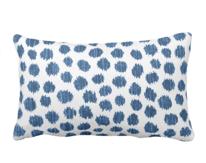 Scratchy Dots Print Throw Pillow or Cover 14 x 20" Lumbar/Oblong Pillows or Covers, Cobalt Blue Geometric/Dots/Dot/Geo/Ikat Print/Pattern