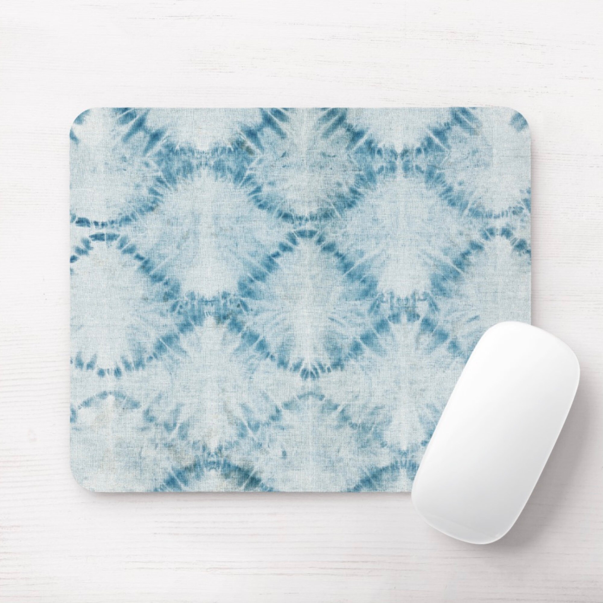 Indigo Mud Cloth Mouse Pad/Mousepad, Round or Rectangle HandDyed Tribal Light Blue/Denim Tribal