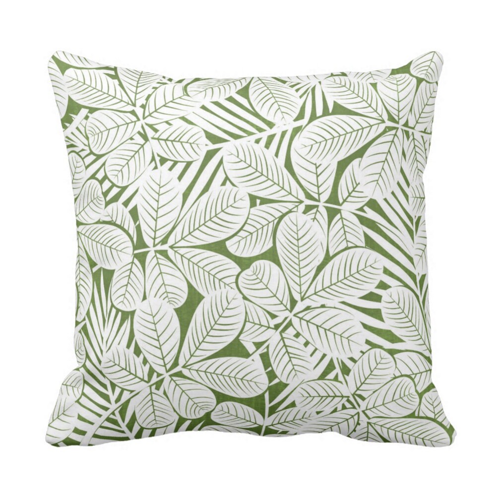 Modern Leaves Throw Pillow Or Cover Kale White Print 16 18 20 Or