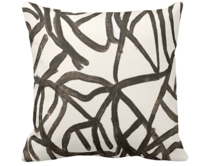 OUTDOOR Abstract Throw Pillow or Cover, Ivory/Smoky Quartz 16, 18, 20, 26" Sq Pillows/Covers Brown/Charcoal Modern/Lines/Geometric Print
