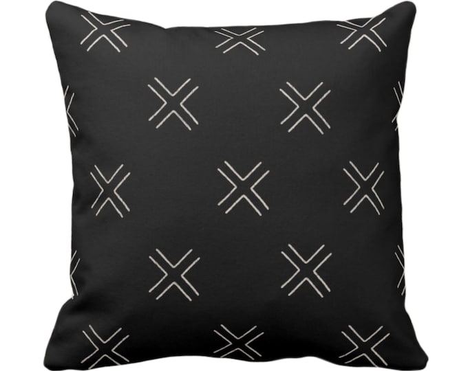 Mud Cloth Printed Throw Pillow or Cover, Double X Black/Off-White 16, 18, 20, 26" Sq Pillows/Covers Mudcloth/Boho/Cross/Tribal/Geometric/Geo