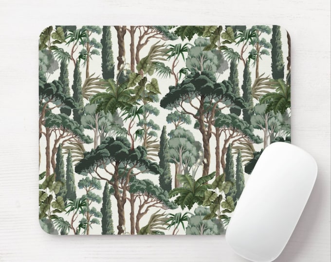 A Forest Mouse Pad, Round or Rectangle Dark/Deep Green Nature Scape Mousepad, Tree/Trees/Woods/Greenery/Foliage Print/Design