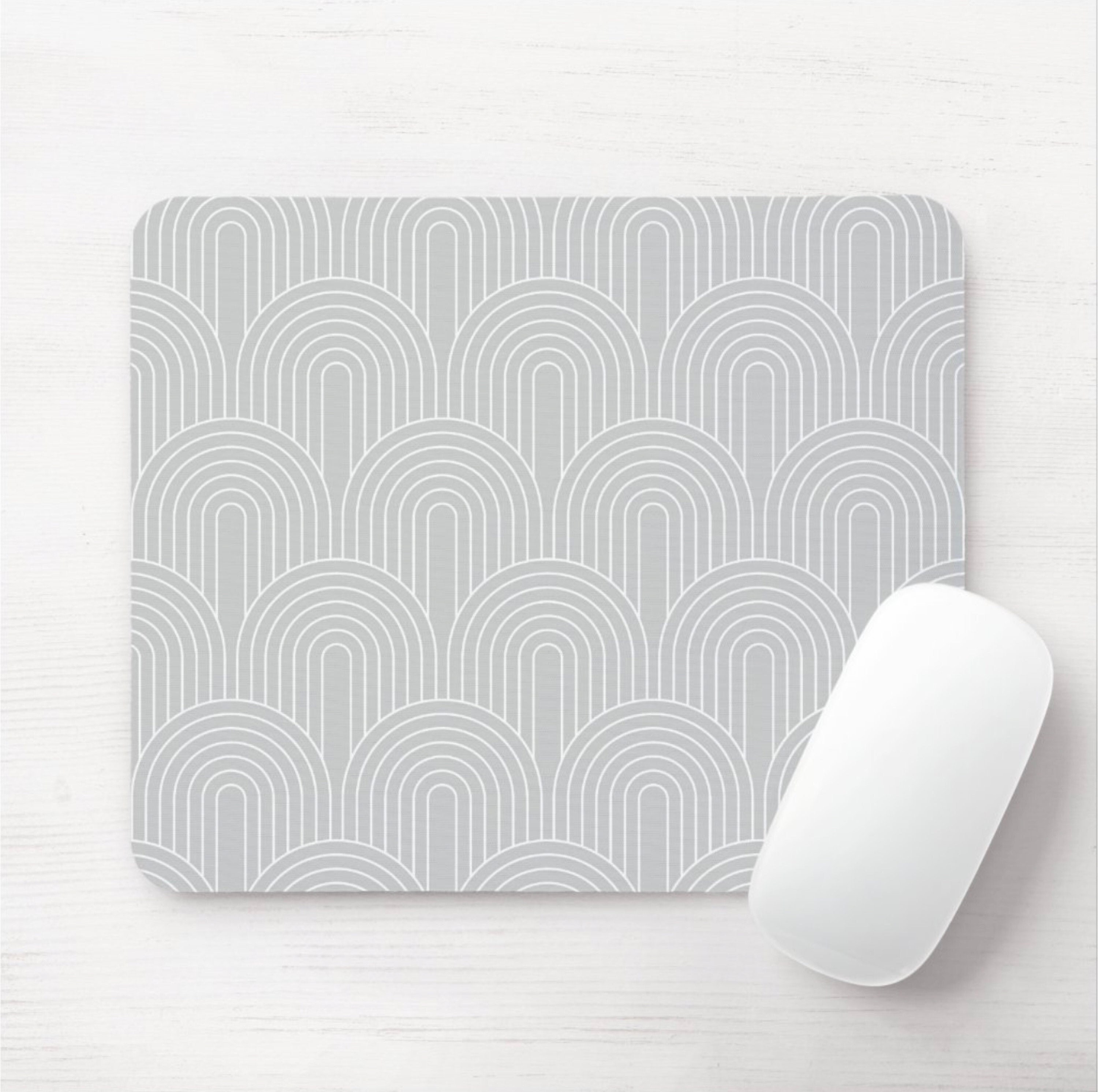 Minimal Mouse Pad/Mousepad, Light Gray & White Modern Geometric Arches  Print/Pattern, Lines/Geo/Circles/Abstract/Arch/Lined/Stripes/Striped