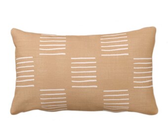OUTDOOR Mud Cloth Printed Throw Pillow or Cover, Lines Caramel Brown 14 x 20" Lumbar Pillows/Covers Mudcloth/Boho/Tribal/Geometric/Geo Print