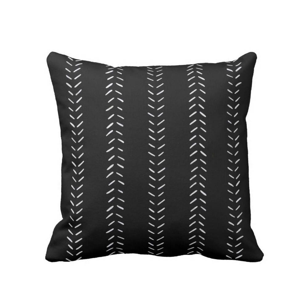 OUTDOOR Mud Cloth Printed Throw Pillow or Cover, Black/OffWhite 14, 16