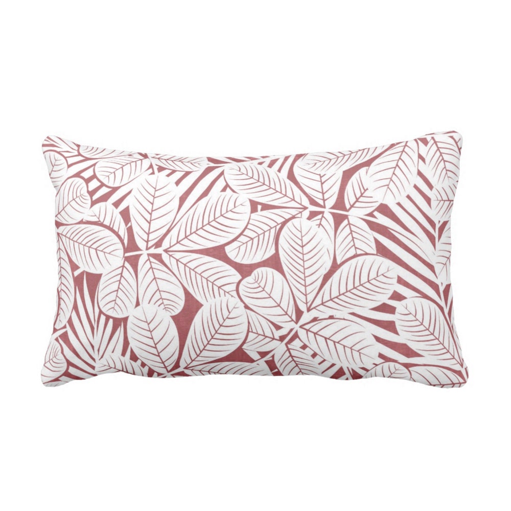 Modern Leaves Throw Pillow Cover Burgundy White Print 20 X 14