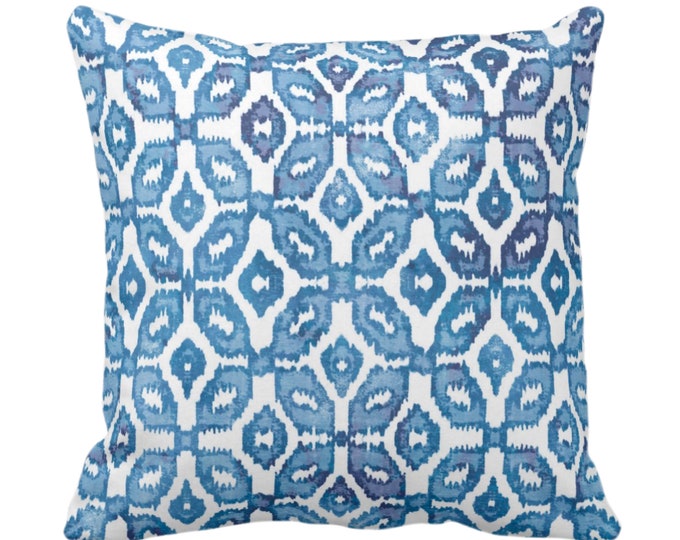 Indigo Ikat Throw Pillow or Cover 14, 16, 18, 20 or 26" Sq Pillows or Covers, Blue/White Geometric/Diamonds/Dots/Diamond/Trellis/Geo Print