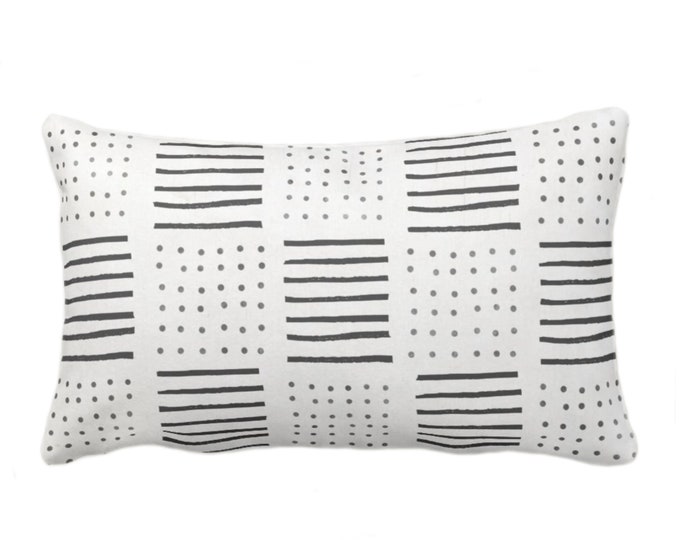 OUTDOOR Mud Cloth Printed Pillow or Cover, Off-White/Black 14 x 20" Lumbar Throw Pillows/Covers, Mudcloth Dots/Lines Boho/Tribal Prints