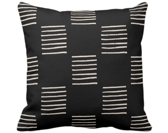 Mud Cloth Printed Throw Pillow or Cover, Lines Black/Off-White 14, 16, 18, 20, 26" Sq Pillows/Covers, Mudcloth/Geo/Boho/Tribal/African Print