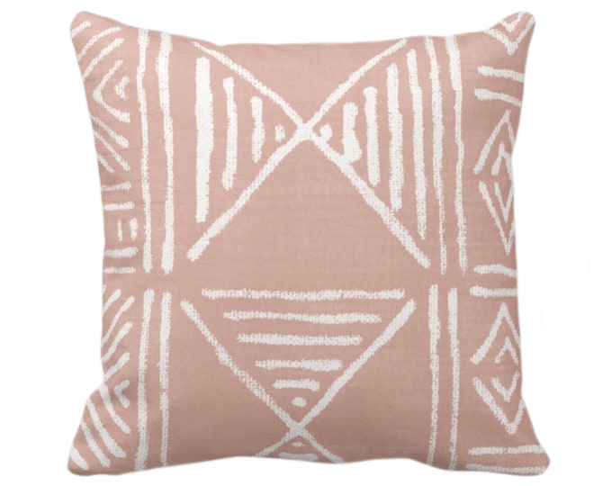 OUTDOOR Mud Cloth Printed Throw Pillow or Cover, Faded Pink 14, 16, 18, 20, 26" Sq Pillows/Covers, Mudcloth/Boho/Geometric/African Print