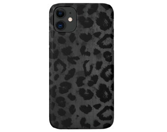 Gray Distressed Leopard iPhone 13, 12, 11, XS, XR, X 7/8 Mini/Pro/Max/P/Plus Snap Case or Tough Protective Cover Black Animal Print/Pattern