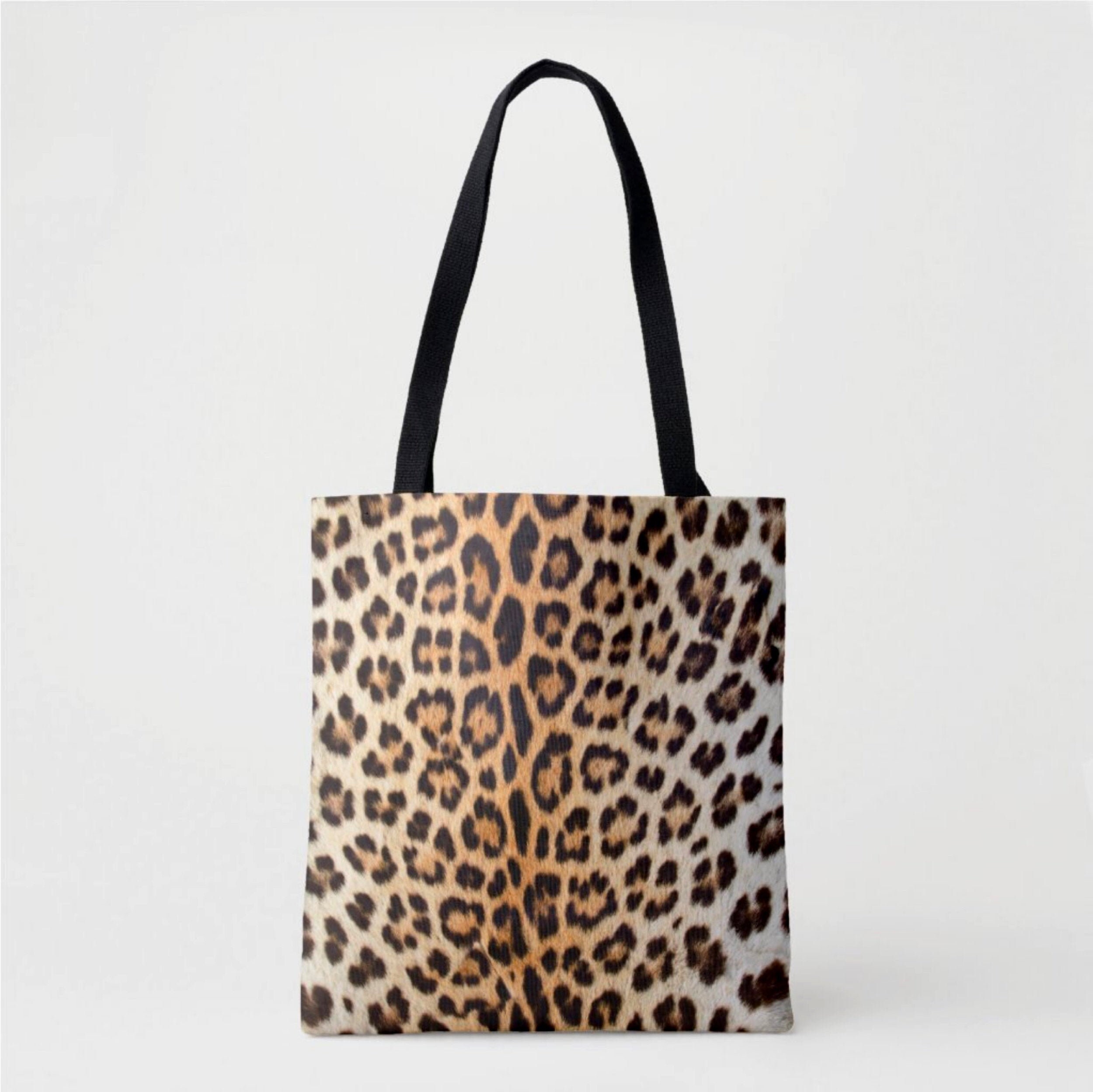 Leopard Print Market Tote, Black and Camel Boho Animal Print Bag