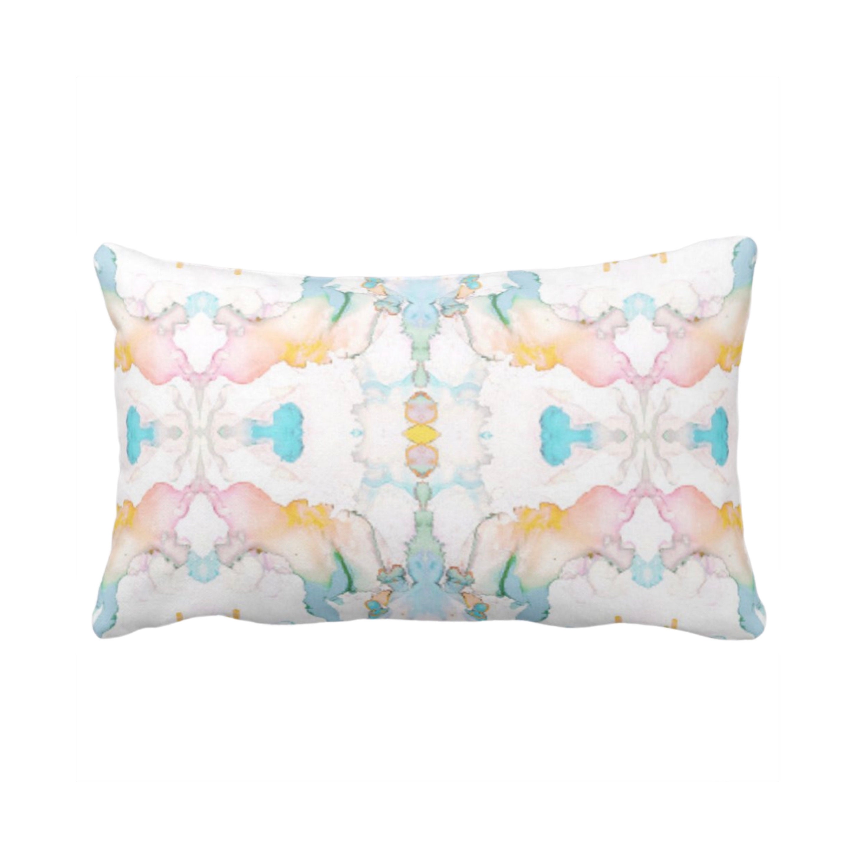 WENIANRU Watercolor Fish Lumbar Pillow Cover - 12x20 Inches, Cotton Linen, Blue Yellow Orange