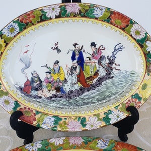 Oval Hand Painted Platter Mille Fleur Trimming The Rim,