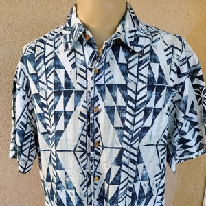 Quick Silver Aloha Shirt -- Size Extra Large with Navy Blue Tapa Print