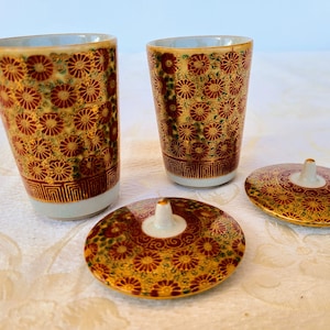 Vintage Wedding Ceremony Tea Cups,  Vintage Japan Kutani His And Hers Tea Cups With lids,