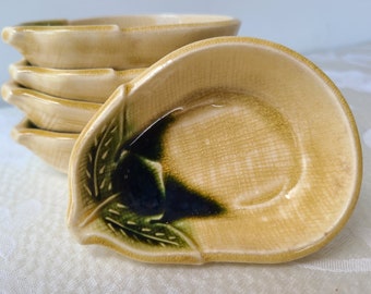 Ceramic Vintage Nut Bowls,  Small Pear Shaped With Decorative Leaves Bowl,