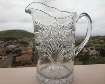 Indiana Glass Narcissus Spray Pitcher, EAPG Pitcher, Antique Glass Narcissus Spray bouquet Pitcher