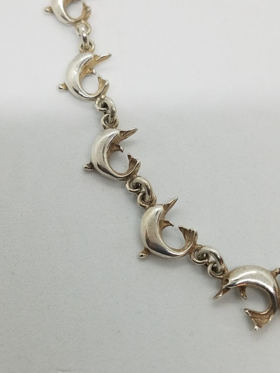 Vintage Sterling Silver Dolphin necklace, Beautif… - image 7