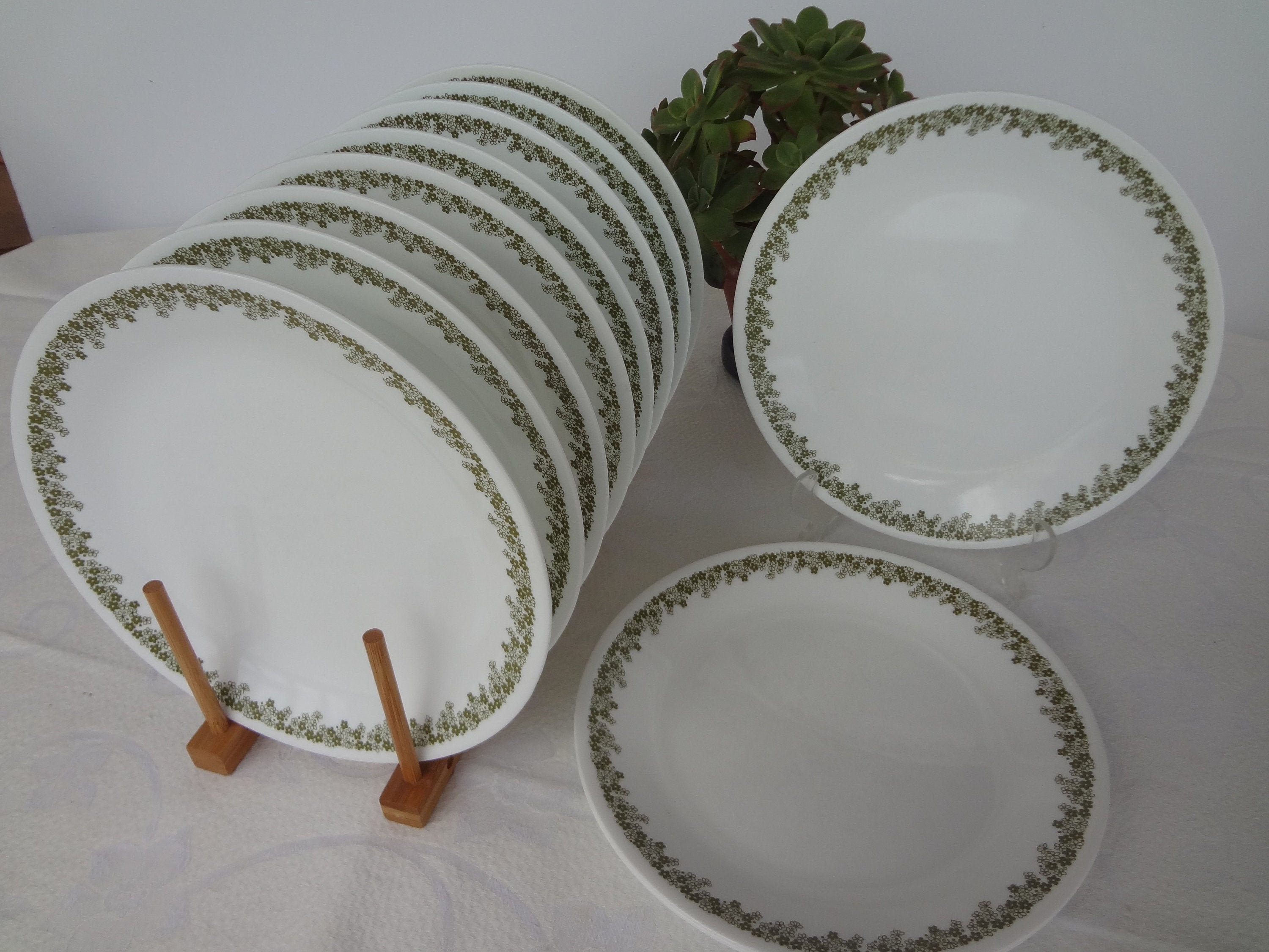 Vintage Corelle Spring Blossom Dinner Plates de Corning bonitas flores verdes en el borde de un plato blanco Etsy Mexico