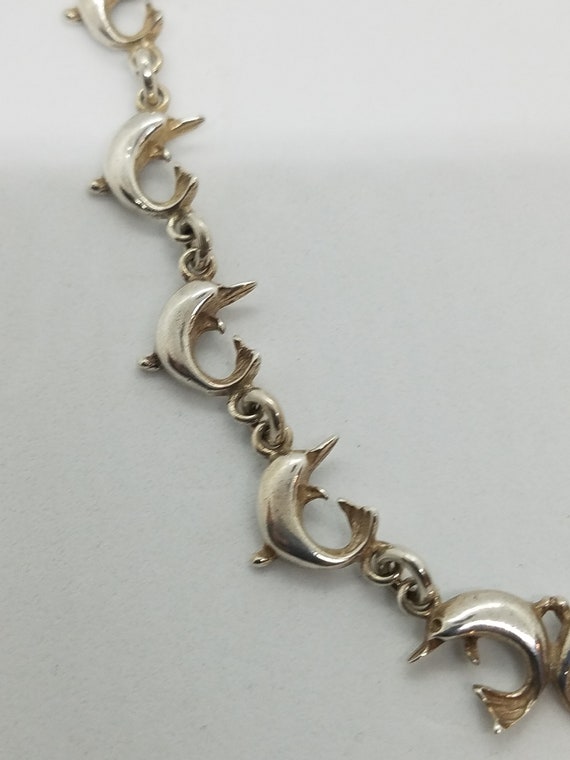 Vintage Sterling Silver Dolphin necklace, Beautif… - image 6