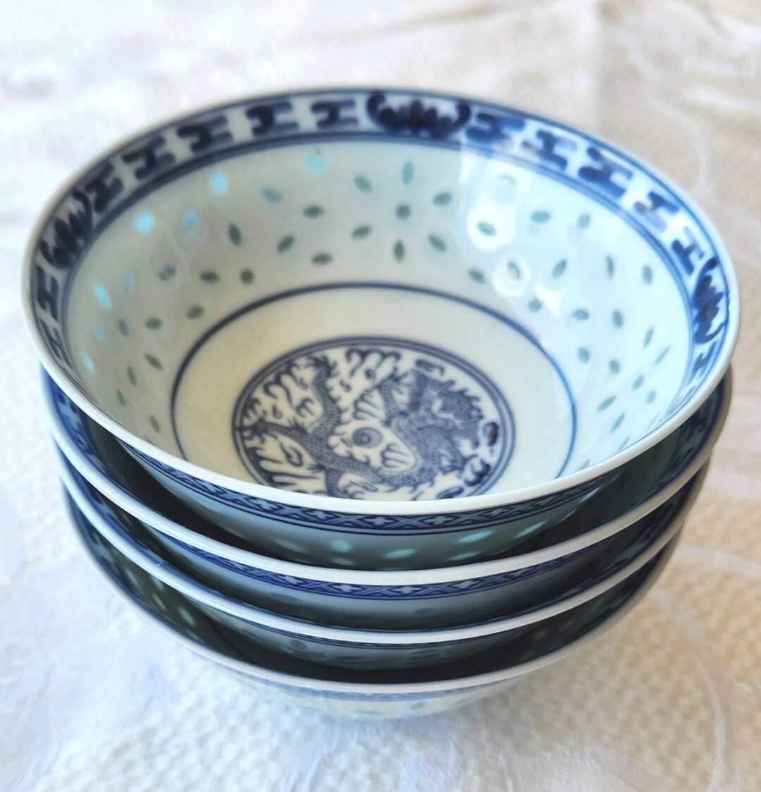 Vintage Imperial Porcelain Chinese Dragon Flared Rice/soup Bowls With ...