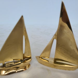 Vintage Brass Sail boats, Miniature Metal Schooners, Two Nautical Sailing Boats,