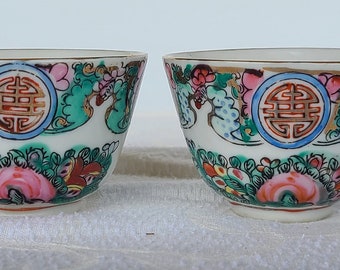 Vintage Rose Medallion Canton Pattern Tea Cups, Japanese Porcelain Tea Cups, Rose Medallion Canton Hand Painted in Hong Kong Tea Cup