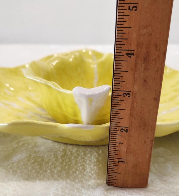 Vintage Yellow Majolica White Vein Cabbage Leaf Dish by Secla