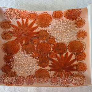 Vintage Kutani decorative dish, Orange Chrysanthemum Canape Dish,