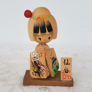 Vintage Signed Japanese Hand Made Wooden Kokeshi Doll, Hand Crafted Collectible Doll, Matt Finish Hand Painted Wooden Japanese Doll
