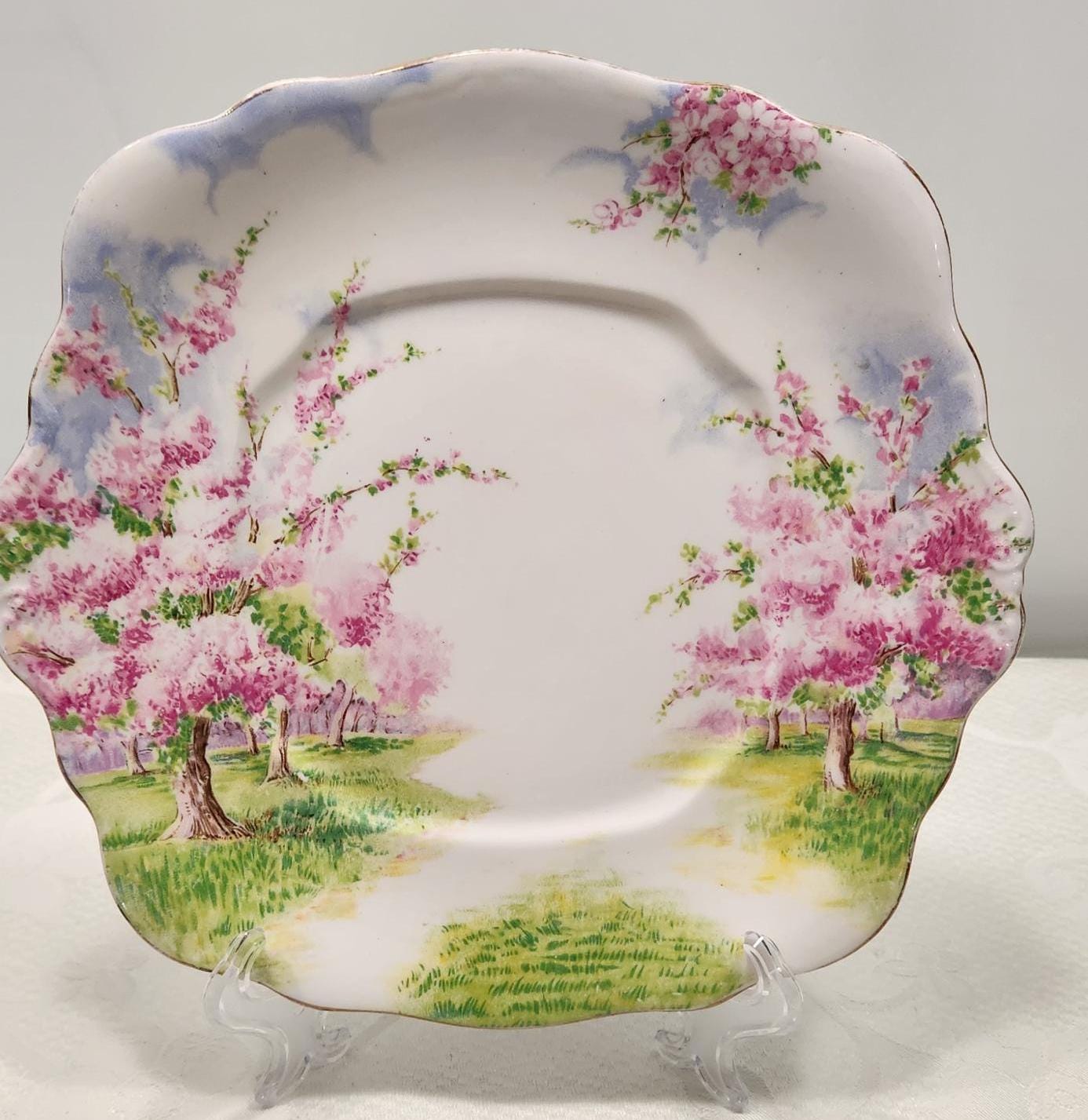 Vintage Royal Albert Blossom Time China Creamer, Sugar, Plate Set