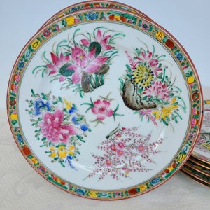 Vintage Four Season Rose Medallion Dinner Plate, Chinese Hand Painted Plate Of Florals, Vintage Dinner Plate