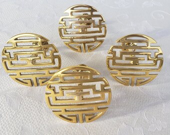 Vintage Solid Brass Chinese Mun Shou Character Curtain Tieback Holder,