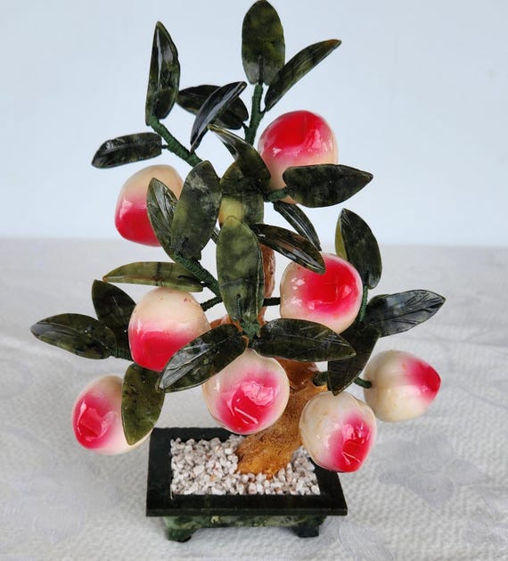 Vintage Quarz-Pfirsichbaum mit Jade-Blttern, kleiner dekorativer Baum im  Bonsai-Stil, - Etsy sterreich