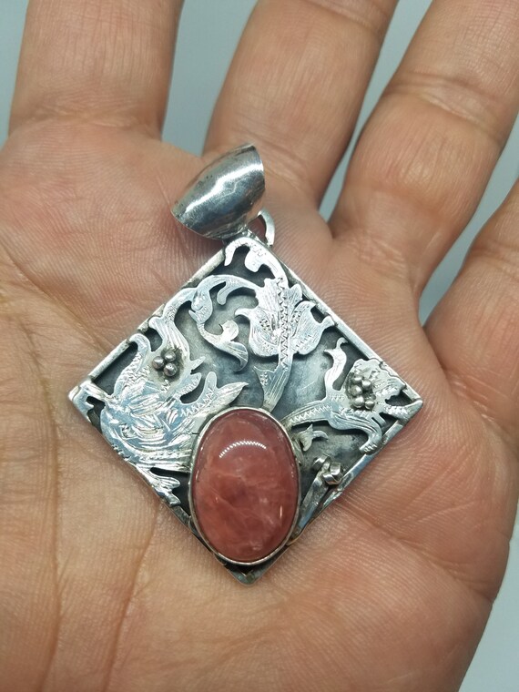 Vintage Sterling Silver pendant with Rhodochrosit… - image 6