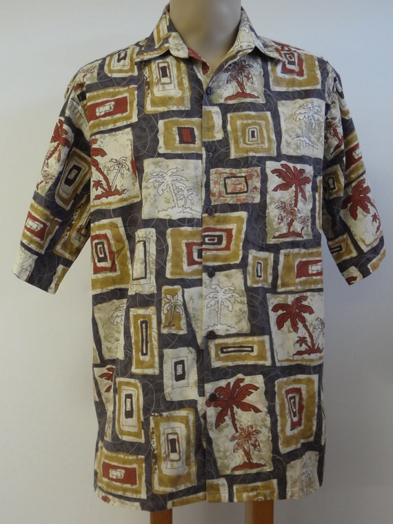 Go Barefoot Palm Tree and Tribal Print Aloha Shirt - image 3