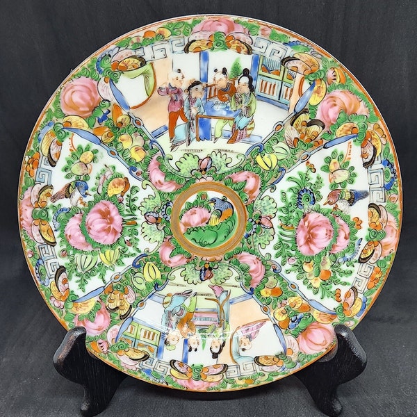 Antique Porcelain Famille Rose Medallion Salad Plate,  7 1/2" Plate Hand Painted In The Rose Medallion Pattern,