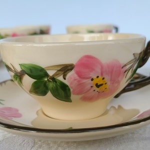 Vintage Franciscan Earthenware Desert Rose Coffee Cup and Saucer,  Made in the USA, Hand Painted Earthenware