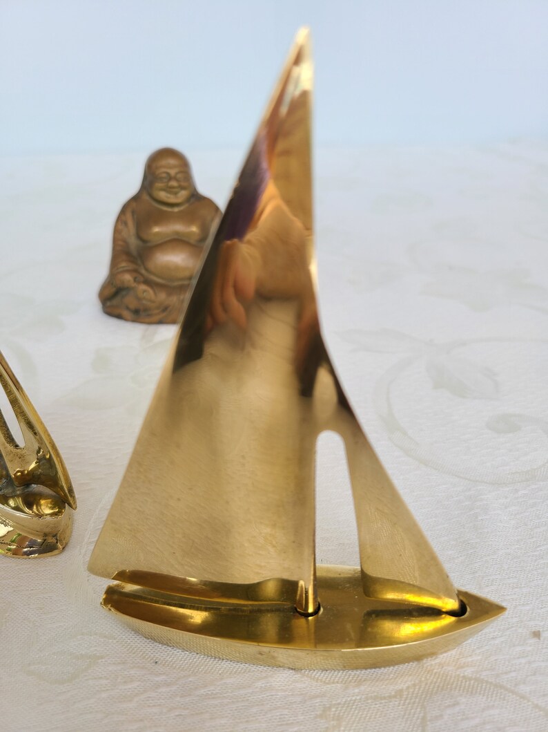 Vintage Brass Sail boats Miniature Metal Schooners Two Nautical Sailing Boats,