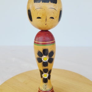 Vintage large Signed Japanese Hand Made Wooden Kokeshi Doll, Hand Crafted Collectible Doll, Hand Painted Wooden Japanese Doll