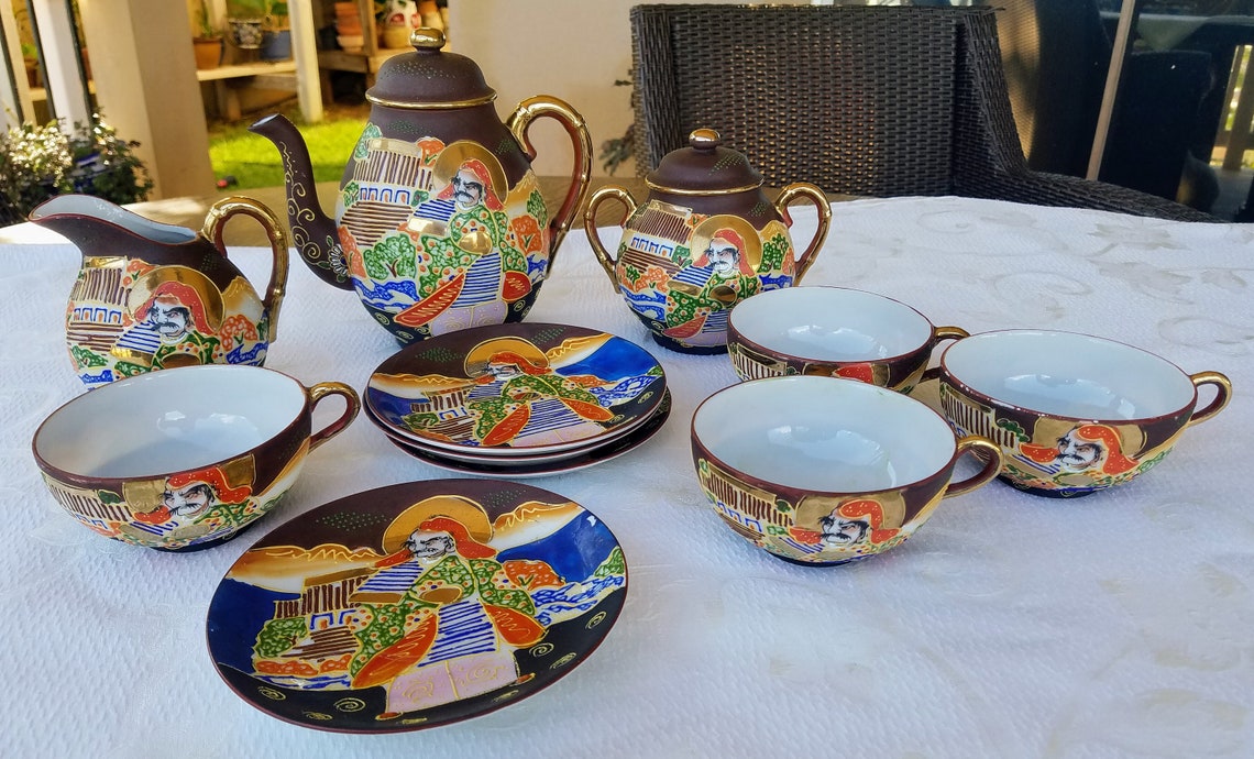 Vintage Japanese Moriage Satsuma Tea Set Bone China Tea Pot Etsy
