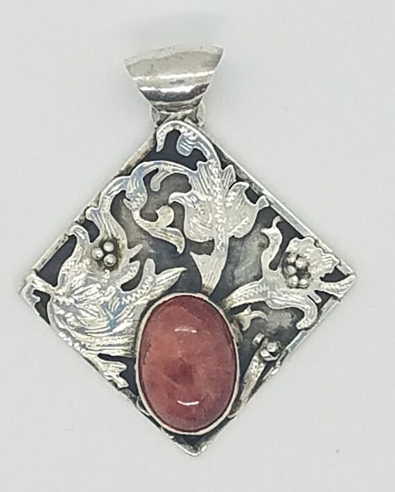 Vintage Sterling Silver pendant with Rhodochrosit… - image 2